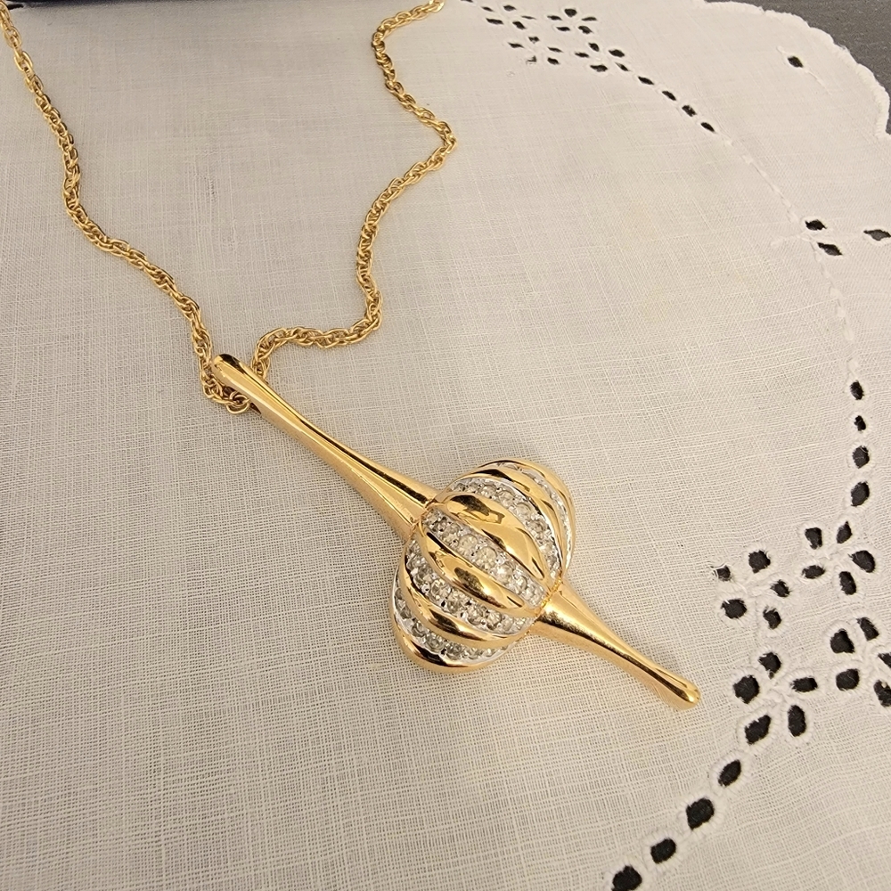 SWAROVSKI PANETTA Long Signed Chain with Pendant Ornament Gold Plated Necklace